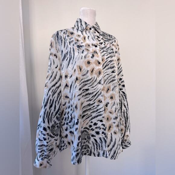 Vintage ‘80s All Hours Tiger Print Relaxed Fit Long Sleeve Button Down Blouse - Picture 5 of 8